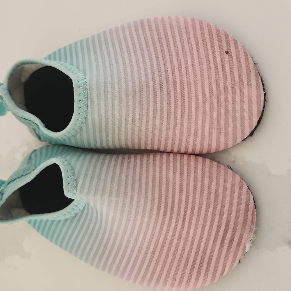 Cute Striped Toddler Water Shoes in Aqua and Pink